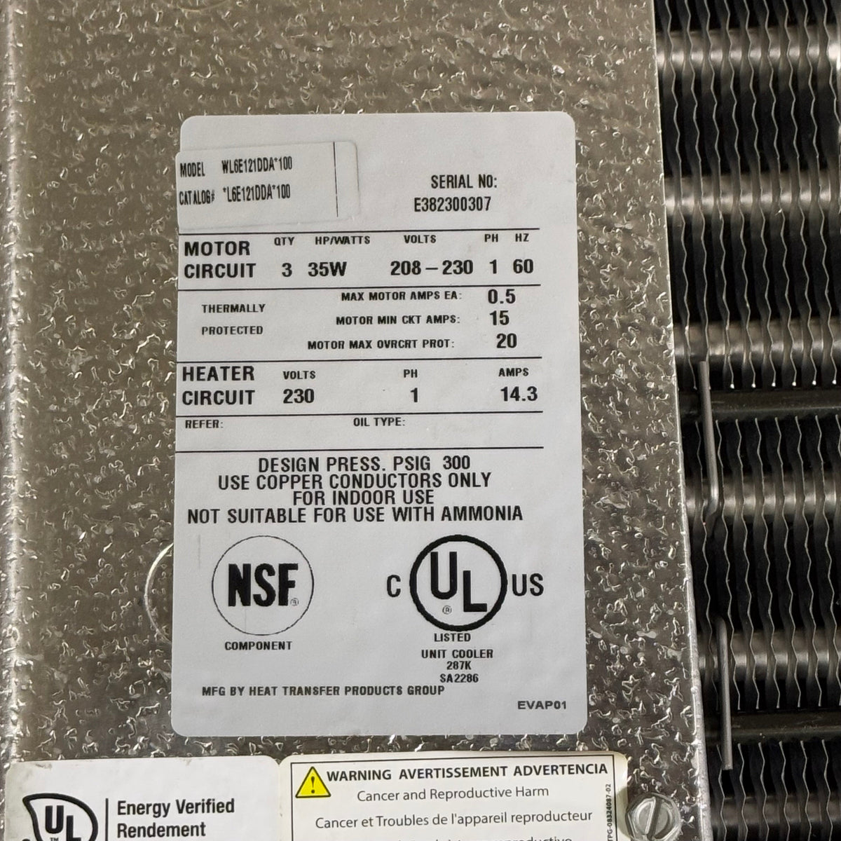 3 Fans Compact Coolers Evaporator Top/Back Mount Sz 60.5” L x 18.5” H x 11.5 W